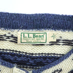 L.L.Bean 80年代 USA製 ヴィンテージ ノルディック柄 ニット カーディガン L ホワイト 総柄 チロリアン メタルボタン