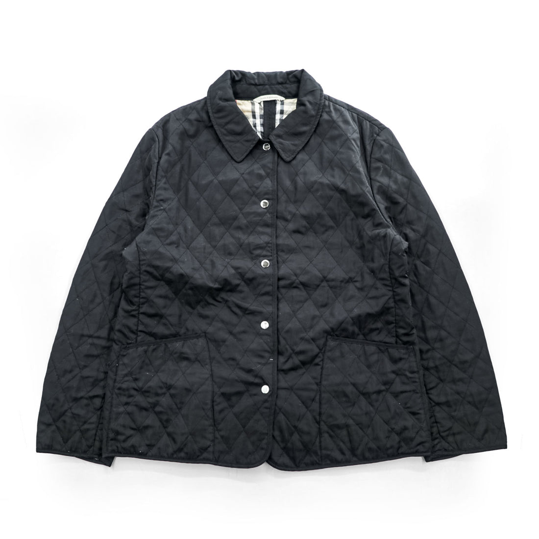 BURBERRY LONDON 英国製 キルティングジャケット XL ブラック イングランド製 裏地ノバチェック スナップボタン GBBURLDROT
