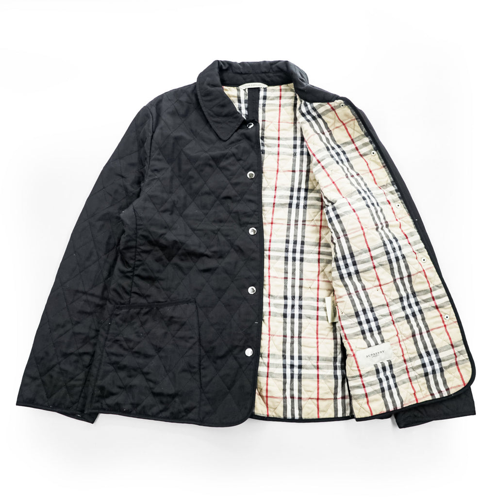 BURBERRY LONDON 英国製 キルティングジャケット XL ブラック イングランド製 裏地ノバチェック スナップボタン GBBURLDROT