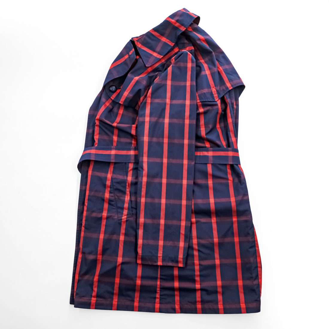LAUREN RALPH LAUREN ダブルブレスト トレンチコート L レッド ネイビー チェック ベルト付