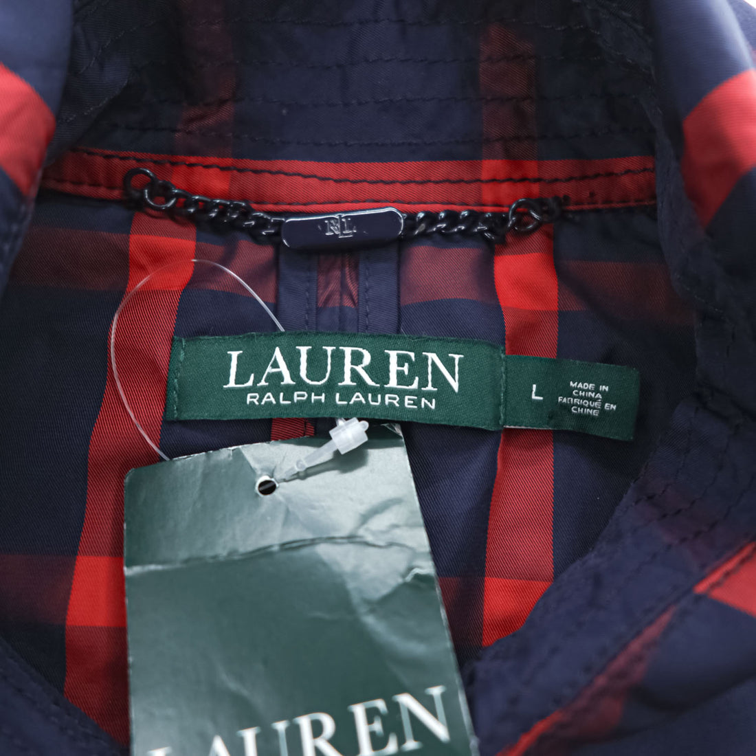 LAUREN RALPH LAUREN ダブルブレスト トレンチコート L レッド ネイビー チェック ベルト付