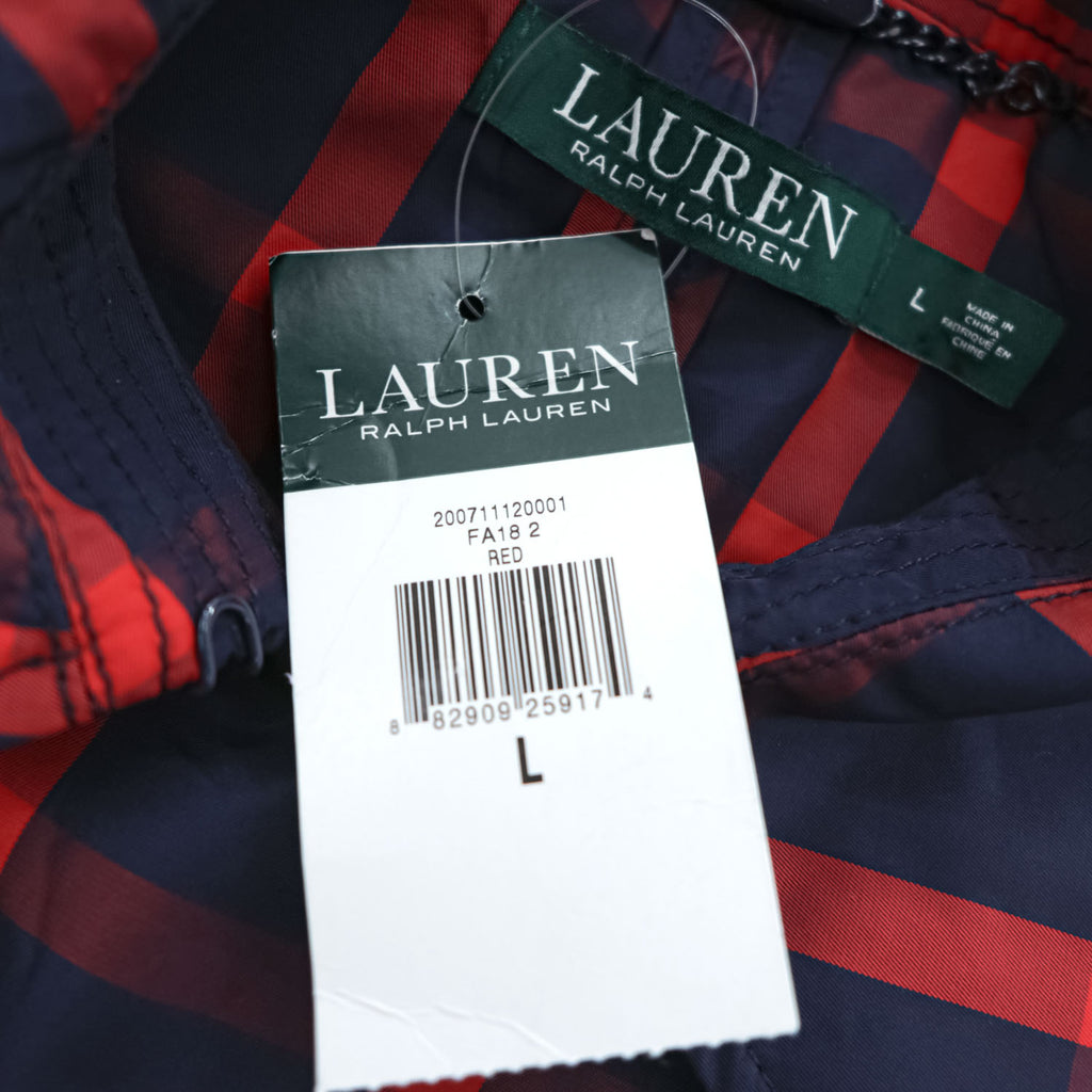 LAUREN RALPH LAUREN ダブルブレスト トレンチコート L レッド ネイビー チェック ベルト付