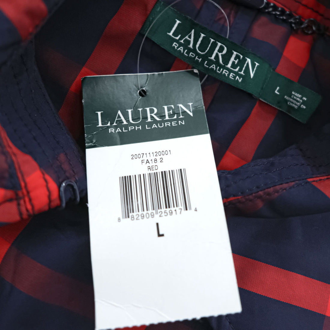 LAUREN RALPH LAUREN ダブルブレスト トレンチコート L レッド ネイビー チェック ベルト付