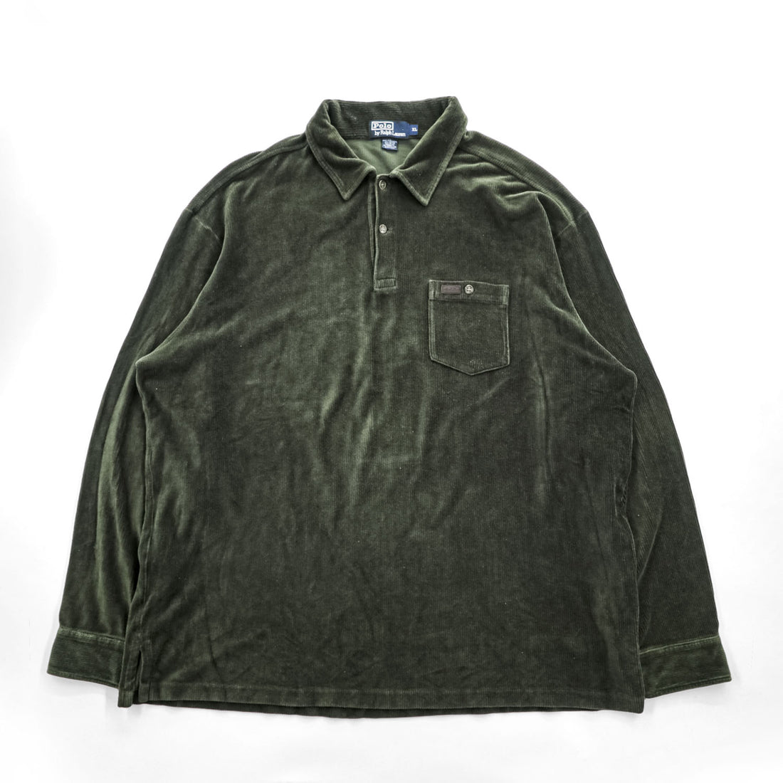 Polo Ralph Lauren 90年代 ヴィンテージ 長袖ポロシャツ XL カーキ グリーン ストレッチ コーデュロイ 胸ポケット