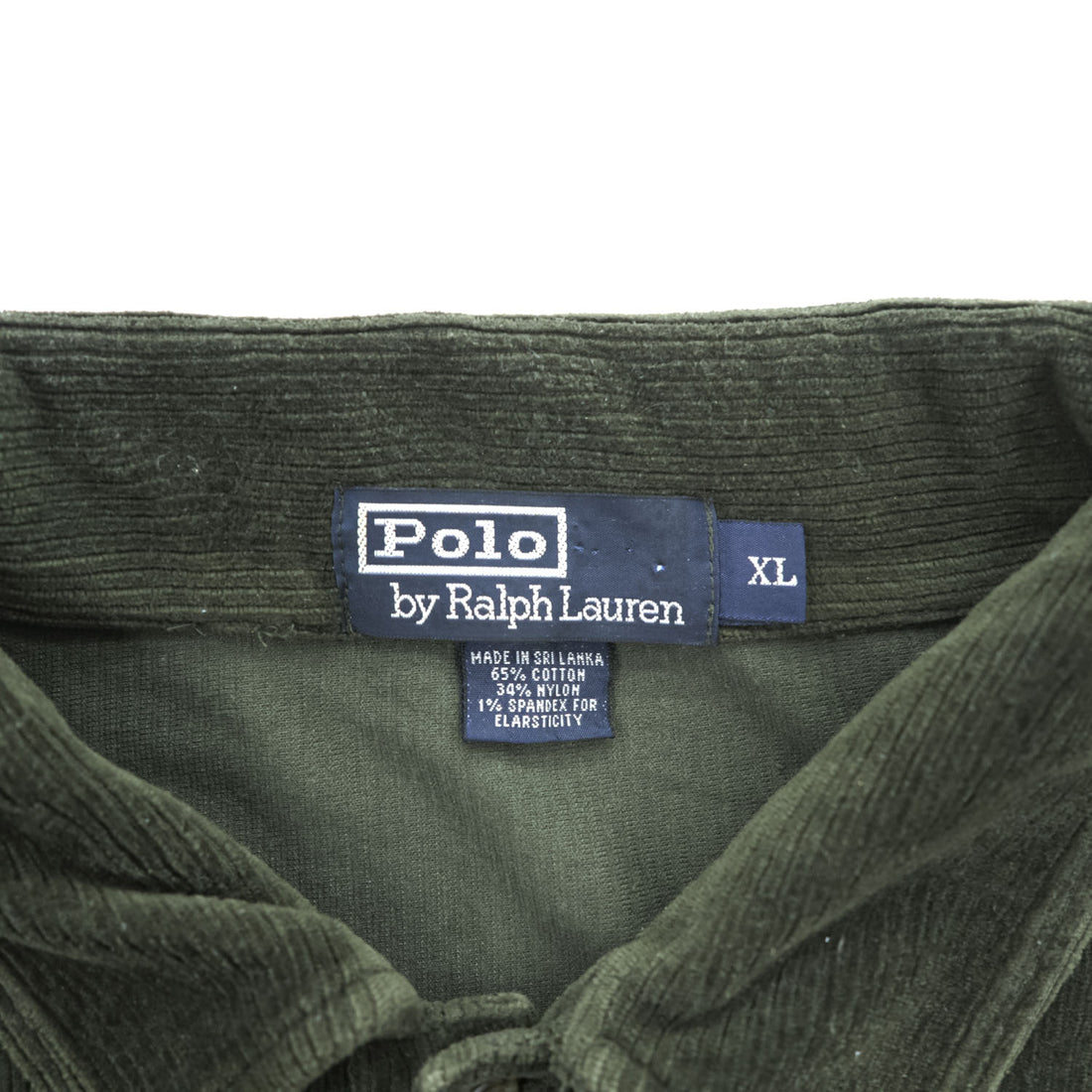 Polo Ralph Lauren 90年代 ヴィンテージ 長袖ポロシャツ XL カーキ グリーン ストレッチ コーデュロイ 胸ポケット