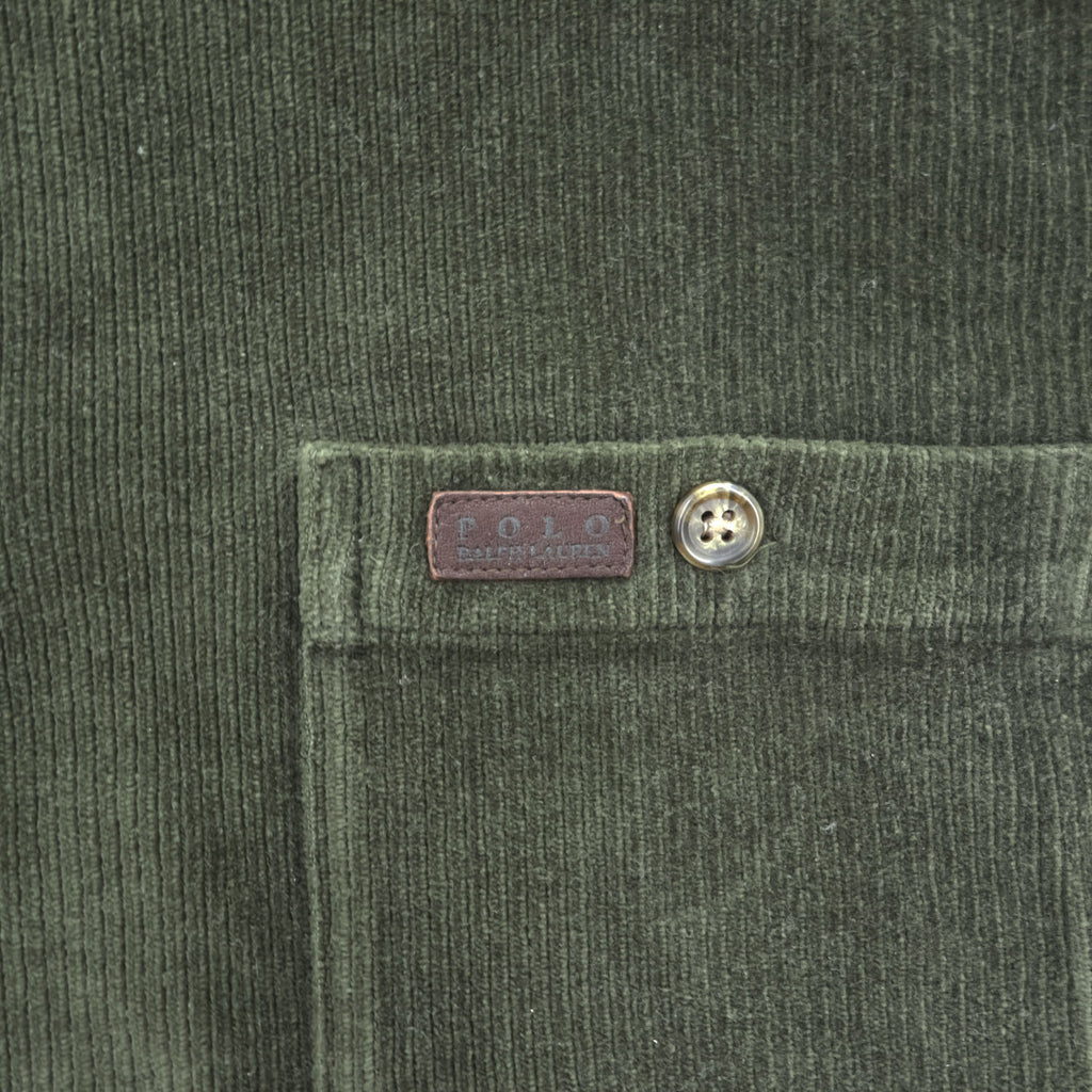Polo Ralph Lauren 90年代 ヴィンテージ 長袖ポロシャツ XL カーキ グリーン ストレッチ コーデュロイ 胸ポケット