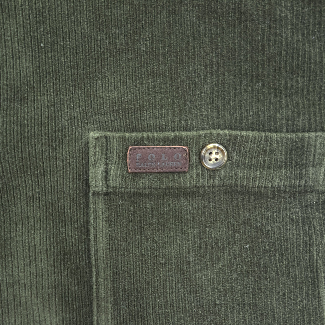 Polo Ralph Lauren 90年代 ヴィンテージ 長袖ポロシャツ XL カーキ グリーン ストレッチ コーデュロイ 胸ポケット