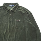Polo Ralph Lauren 90年代 ヴィンテージ 長袖ポロシャツ XL カーキ グリーン ストレッチ コーデュロイ 胸ポケット
