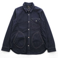 Johnbull ウールブレンド 長袖ワークシャツ L ネイビー マルチポケット コントラストステッチ