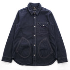 Johnbull ウールブレンド 長袖ワークシャツ L ネイビー マルチポケット コントラストステッチ