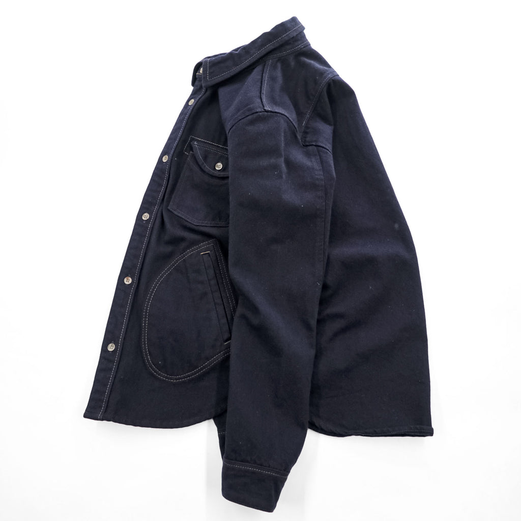 Johnbull ウールブレンド 長袖ワークシャツ L ネイビー マルチポケット コントラストステッチ