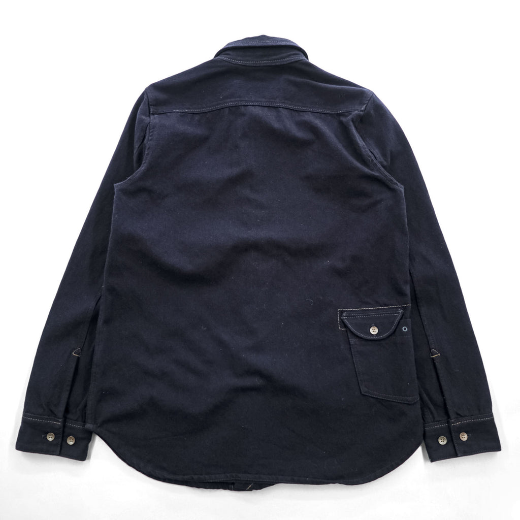 Johnbull ウールブレンド 長袖ワークシャツ L ネイビー マルチポケット コントラストステッチ