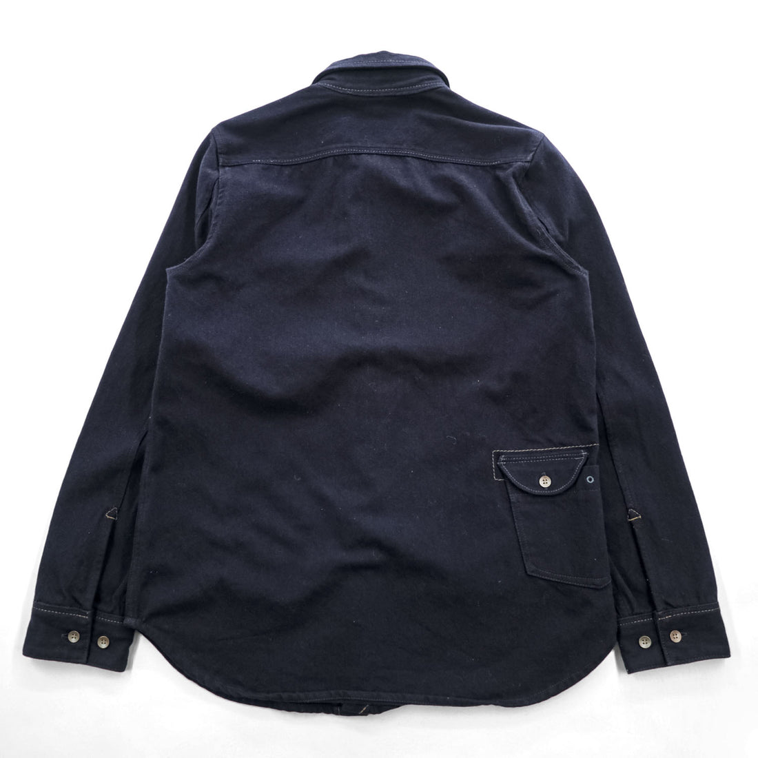 Johnbull ウールブレンド 長袖ワークシャツ L ネイビー マルチポケット コントラストステッチ