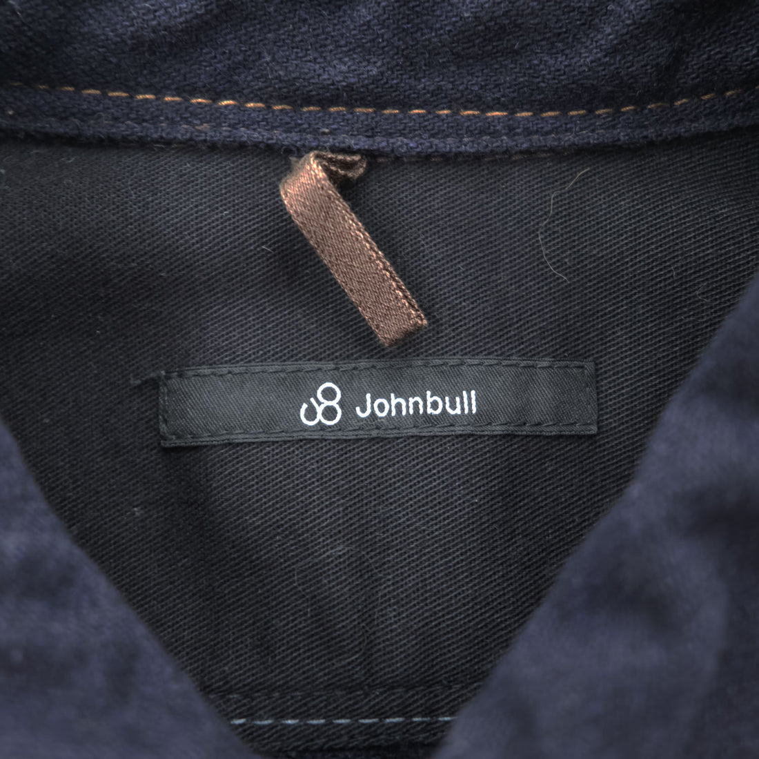 Johnbull ウールブレンド 長袖ワークシャツ L ネイビー マルチポケット コントラストステッチ