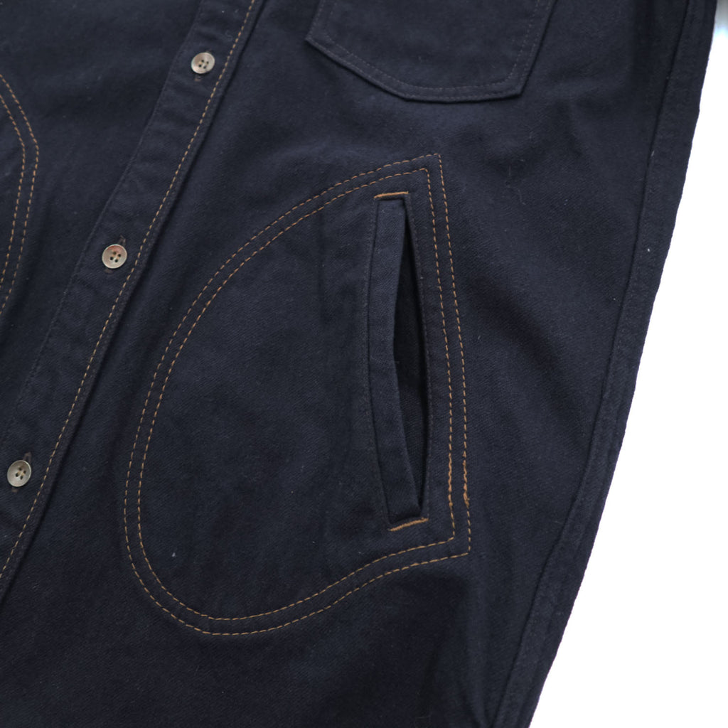 Johnbull ウールブレンド 長袖ワークシャツ L ネイビー マルチポケット コントラストステッチ