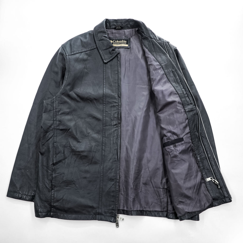 90s Columbia Sportswear Black Genuine Leather Zip Up Jacket Mens XL Vintage