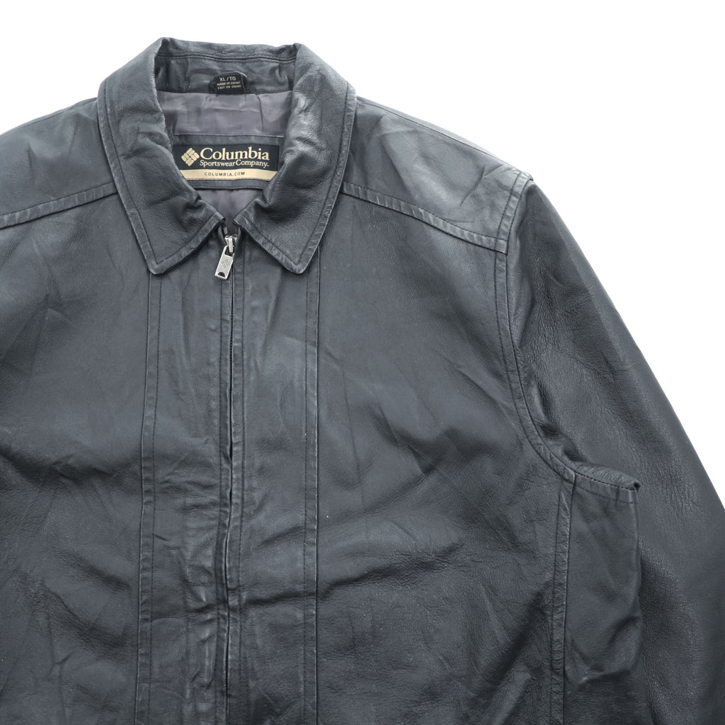 90s Columbia Sportswear Black Genuine Leather Zip Up Jacket Mens XL Vintage