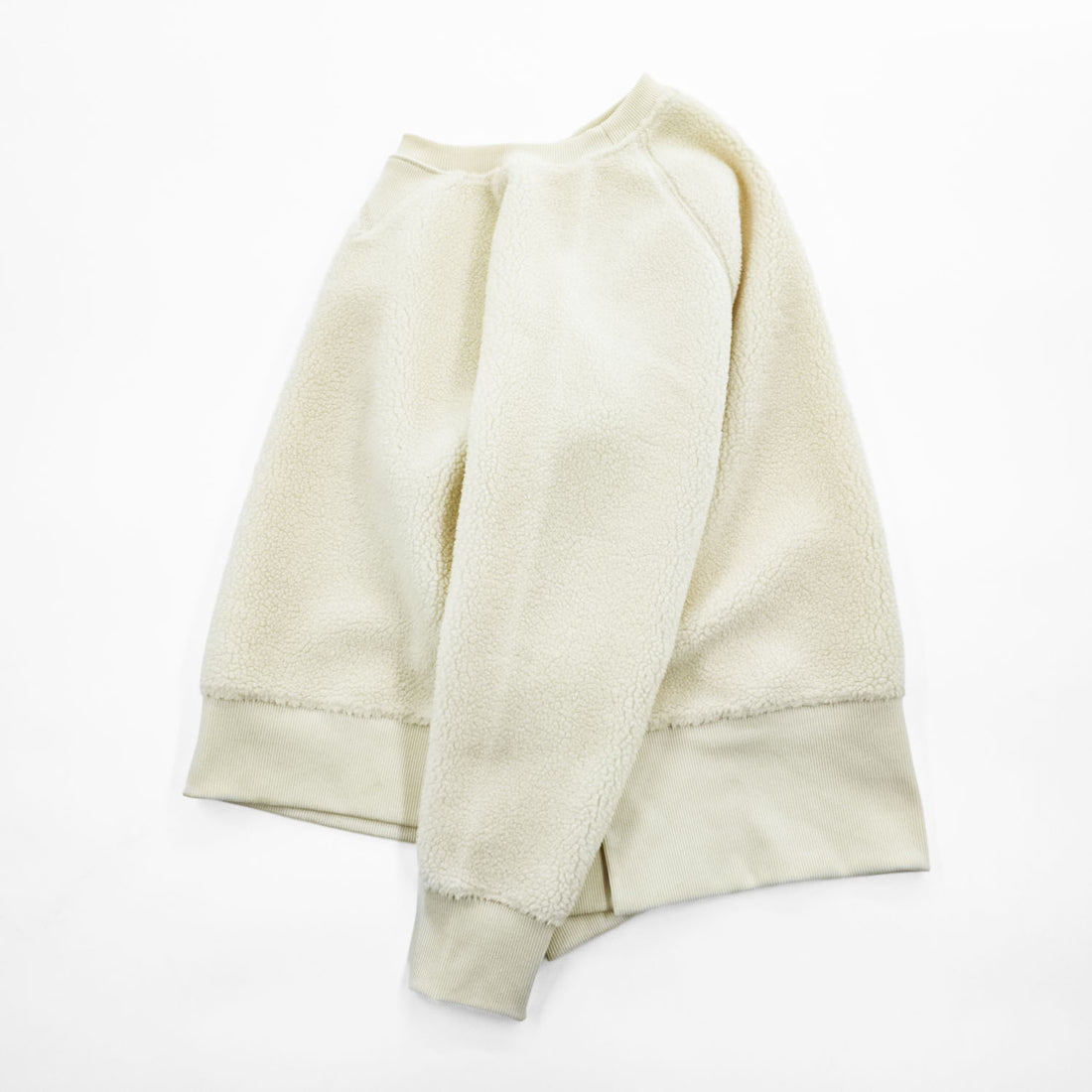 LAUREN RALPH LAUREN Ivory Sherpa Fleece Side Zip Crewneck Pullover Women's S/P