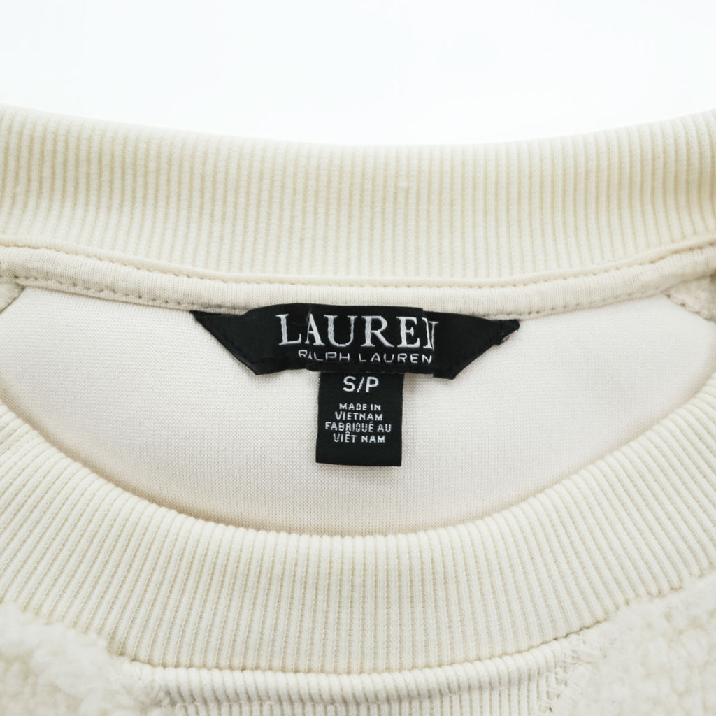 LAUREN RALPH LAUREN Ivory Sherpa Fleece Side Zip Crewneck Pullover Women's S/P