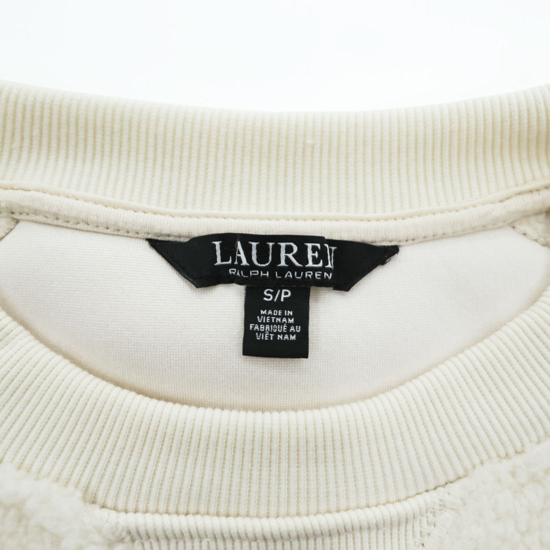 LAUREN RALPH LAUREN Ivory Sherpa Fleece Side Zip Crewneck Pullover Women's S/P