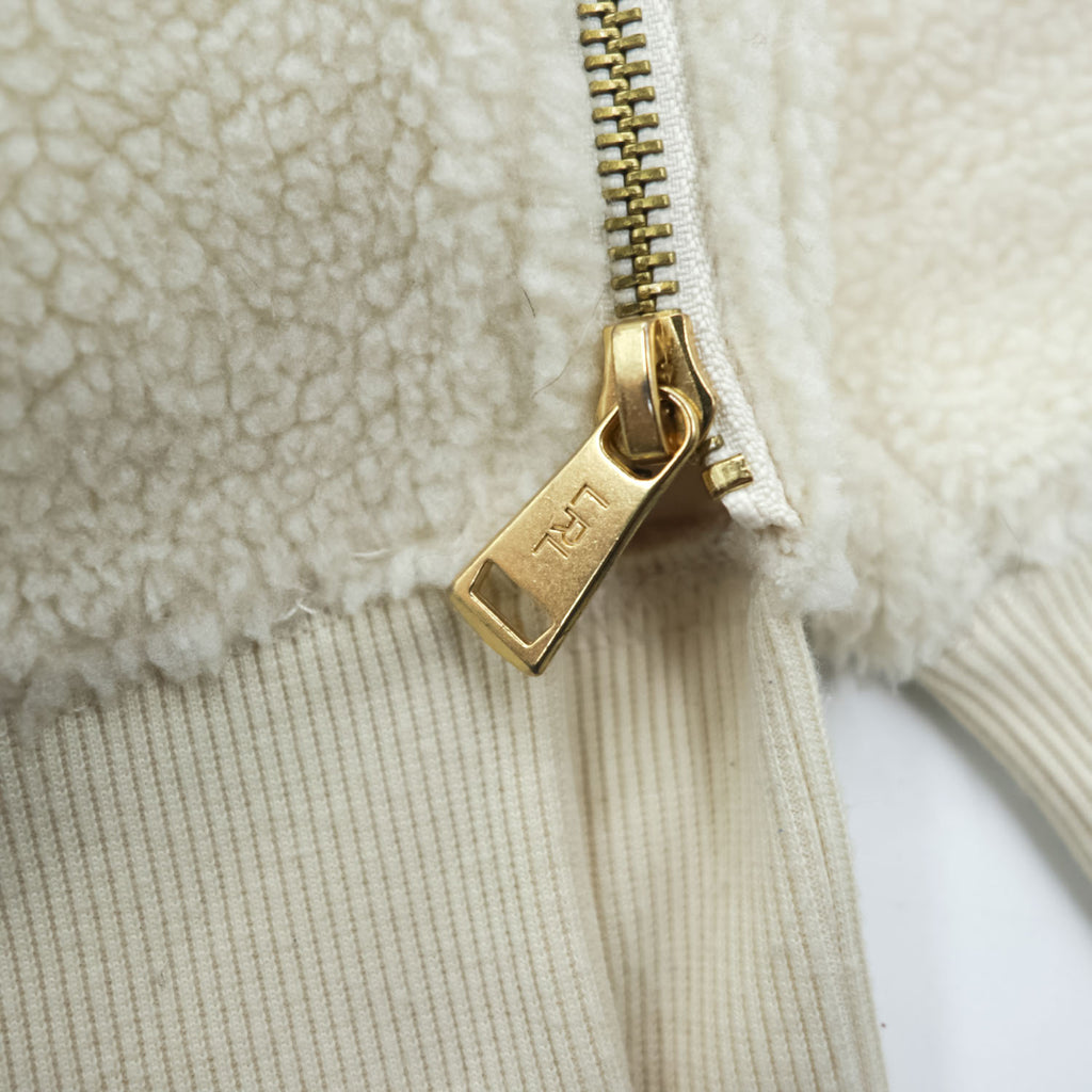 LAUREN RALPH LAUREN Ivory Sherpa Fleece Side Zip Crewneck Pullover Women's S/P