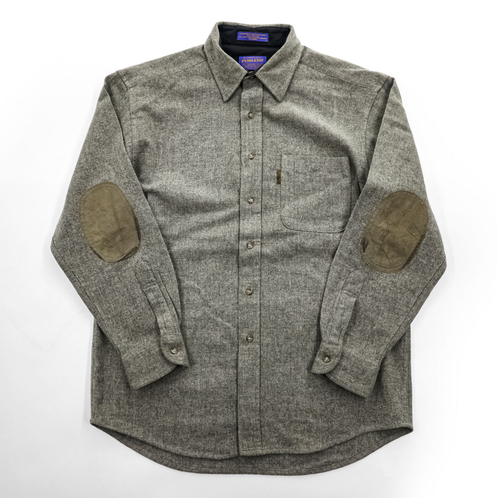 PENDLETON 100% Pure Virgin Wool Elbow Patch Long Sleeve Shirt Gray L