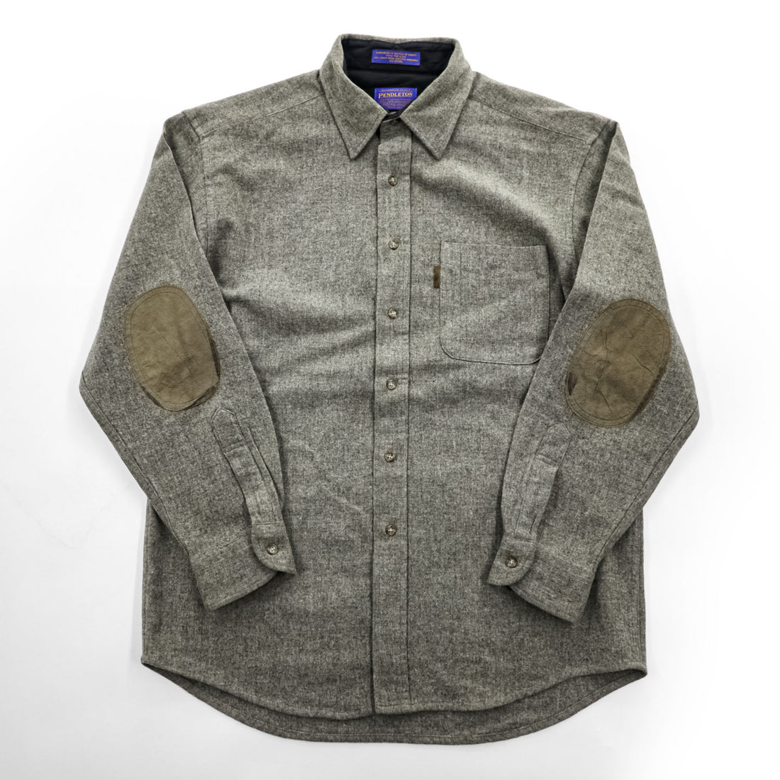 PENDLETON 100% Pure Virgin Wool Elbow Patch Long Sleeve Shirt Gray L