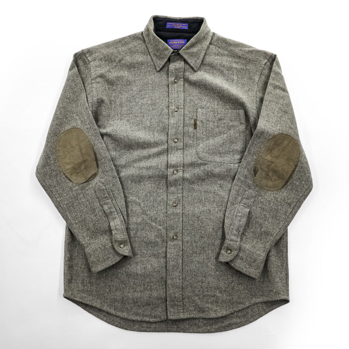 PENDLETON 100%バージンウール 長袖ワークシャツ L グレー エルボーパッチ 胸ポケット