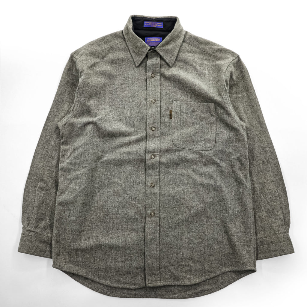 PENDLETON 100% Pure Virgin Wool Elbow Patch Long Sleeve Shirt Gray L