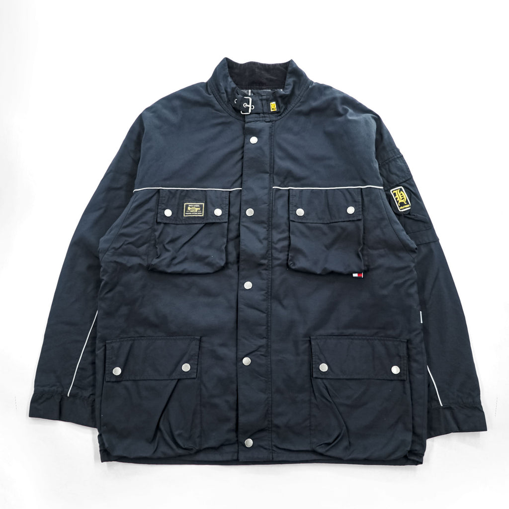 TOMMY HILFIGER DENIM  RED LABEL Double Zip Motorcycle Jacket XL, Black Nylon Checked Lining