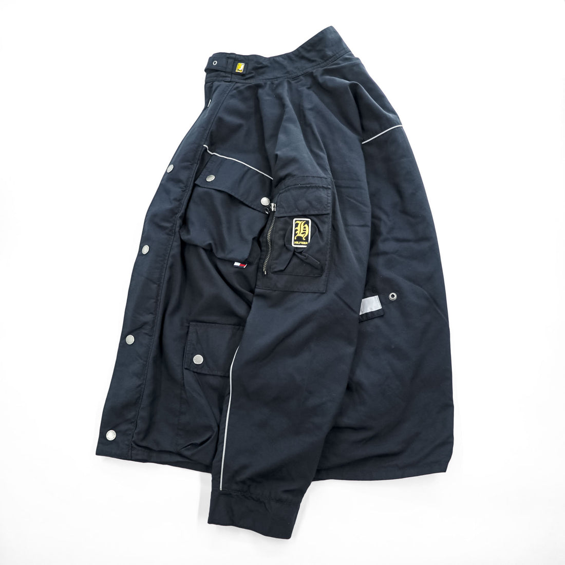 TOMMY HILFIGER DENIM  RED LABEL Double Zip Motorcycle Jacket XL, Black Nylon Checked Lining