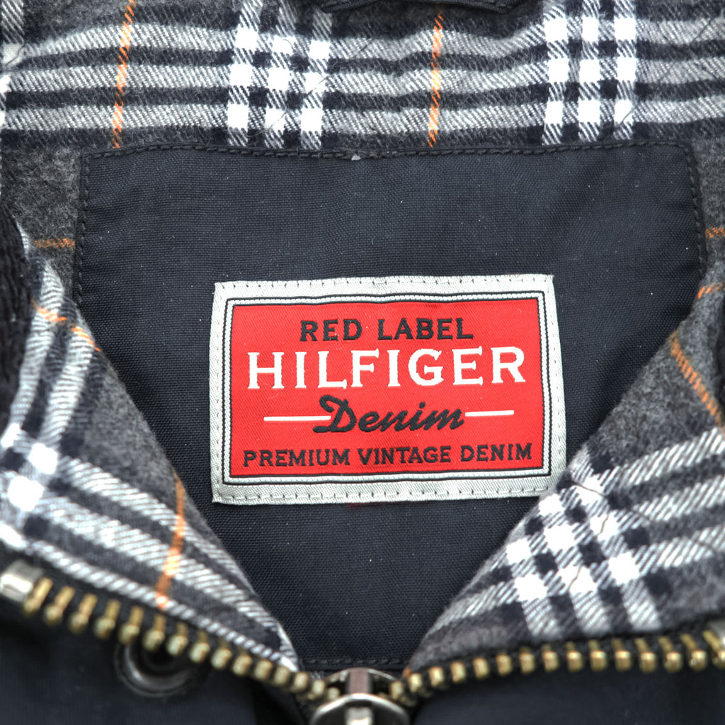 TOMMY HILFIGER DENIM  RED LABEL Double Zip Motorcycle Jacket XL, Black Nylon Checked Lining