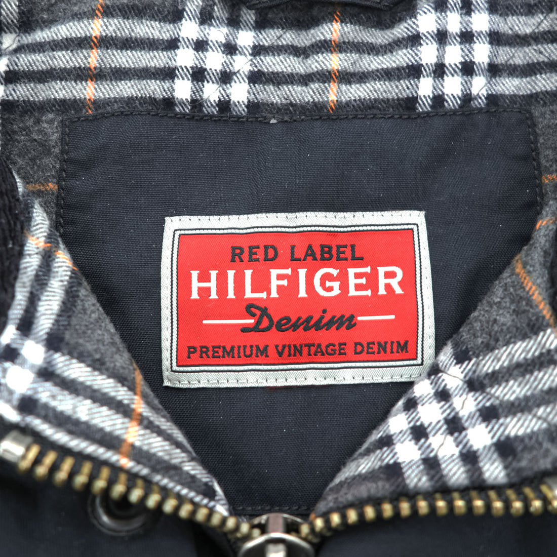 TOMMY HILFIGER DENIM  RED LABEL Double Zip Motorcycle Jacket XL, Black Nylon Checked Lining