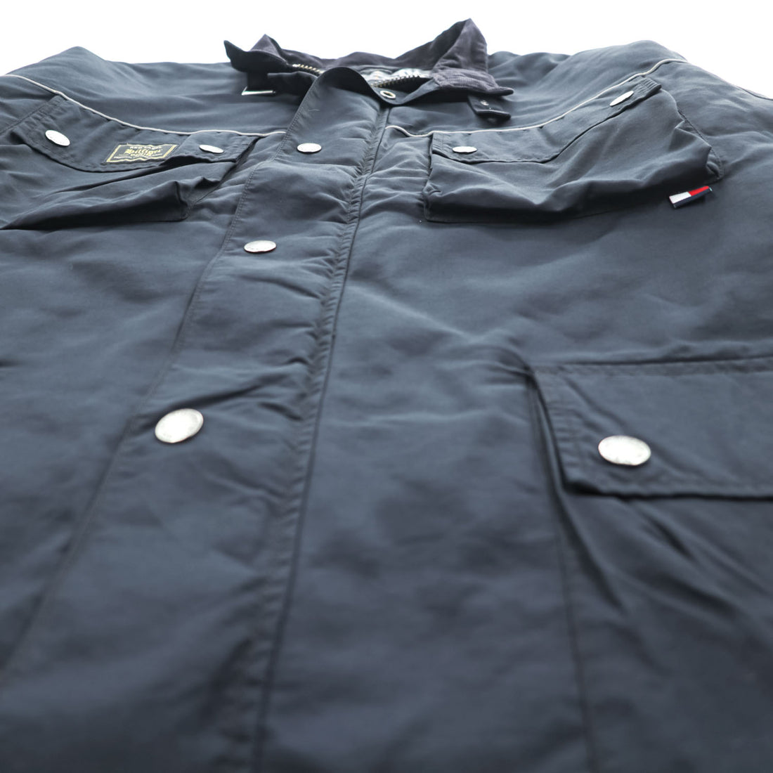 TOMMY HILFIGER DENIM  RED LABEL Double Zip Motorcycle Jacket XL, Black Nylon Checked Lining