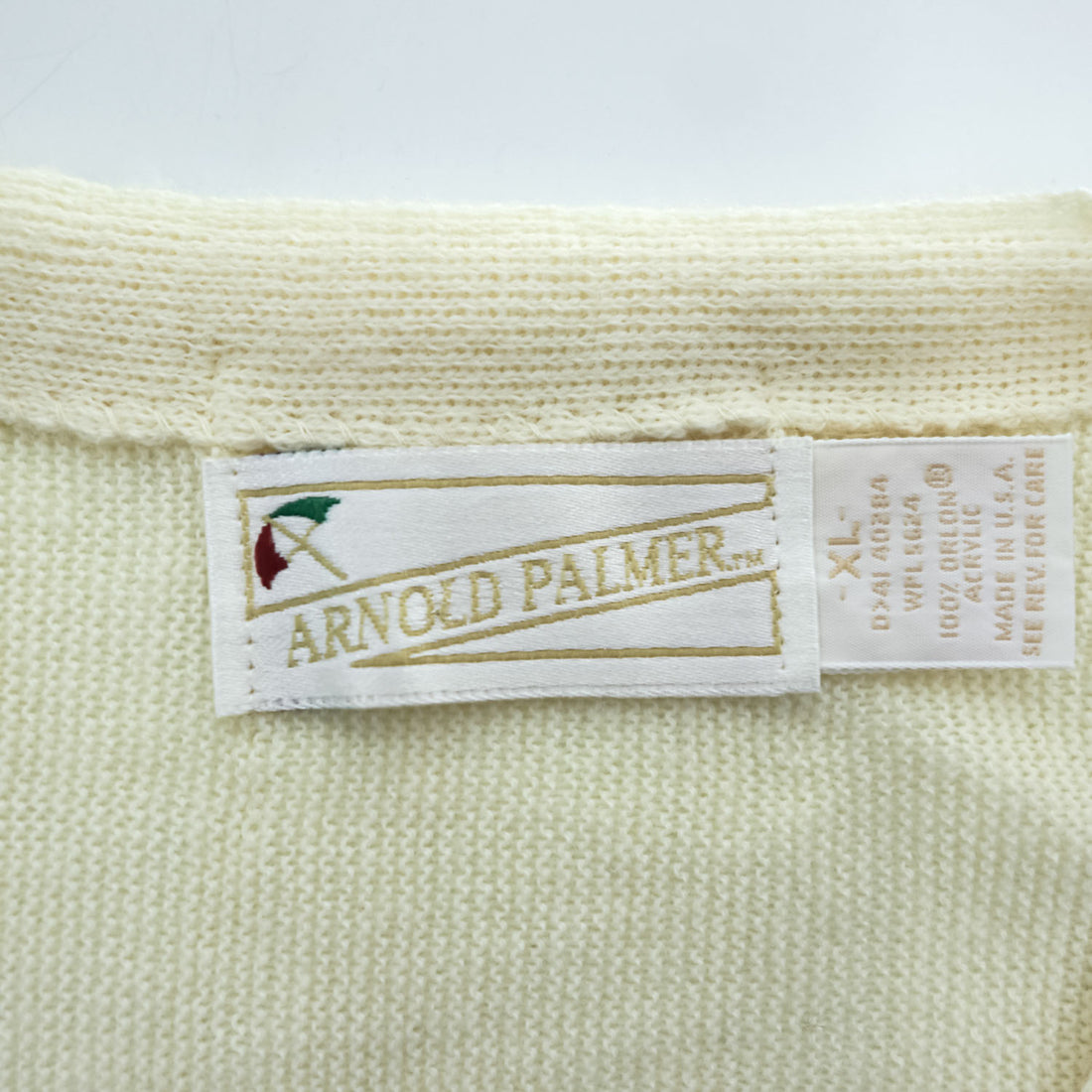 ARNOLD PALMER V-Neck Knit Cardigan Ivory XL Made in USA Acrylic Wool
