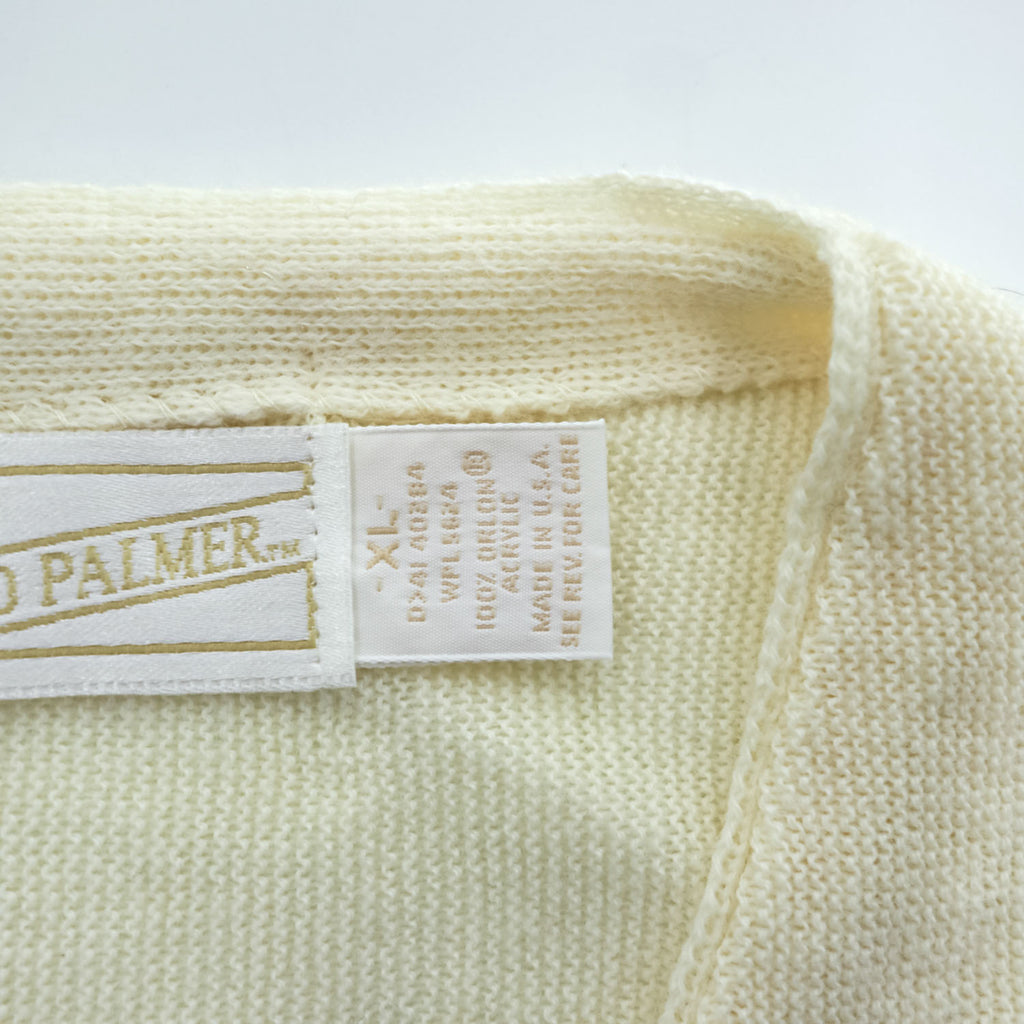 ARNOLD PALMER V-Neck Knit Cardigan Ivory XL Made in USA Acrylic Wool