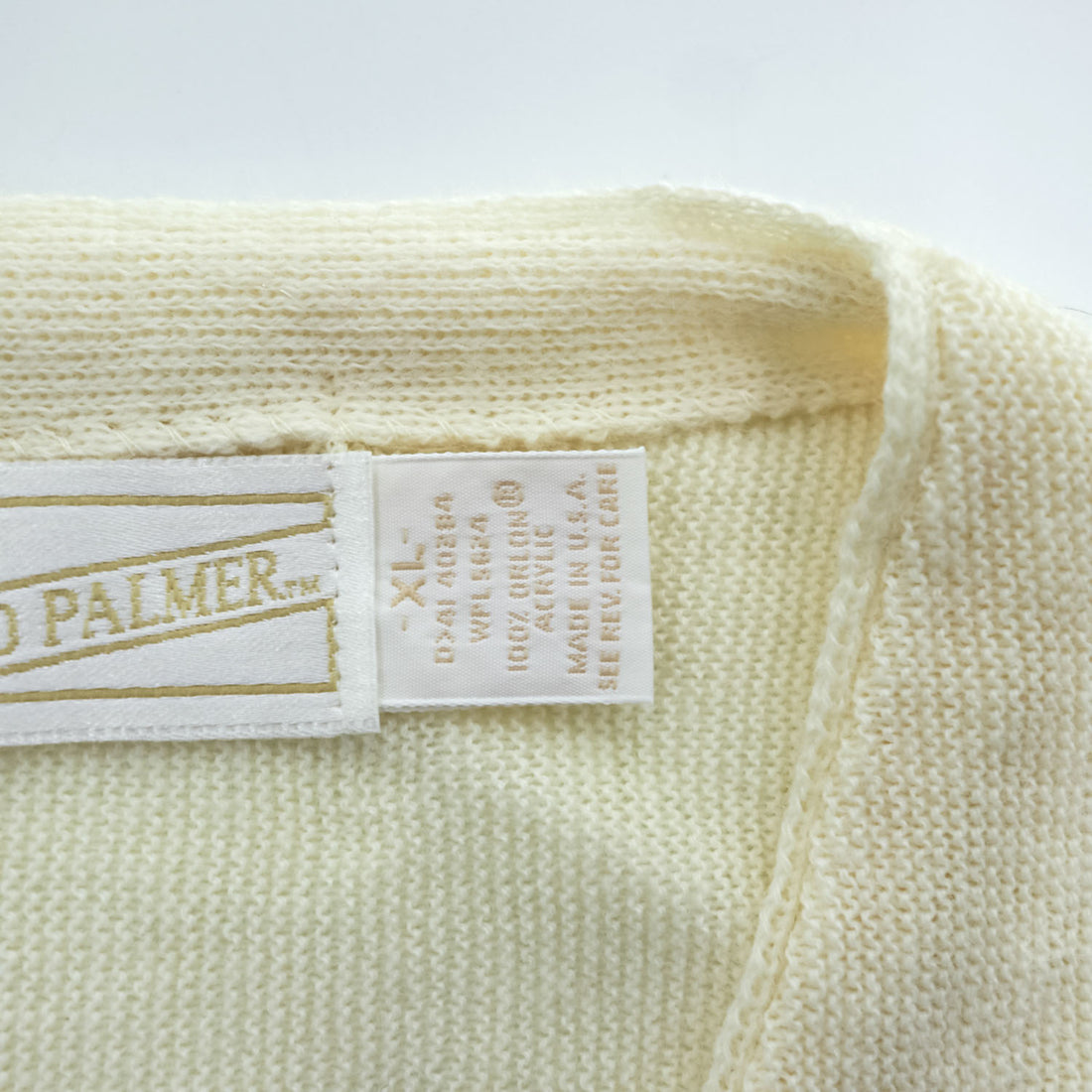 ARNOLD PALMER V-Neck Knit Cardigan Ivory XL Made in USA Acrylic Wool