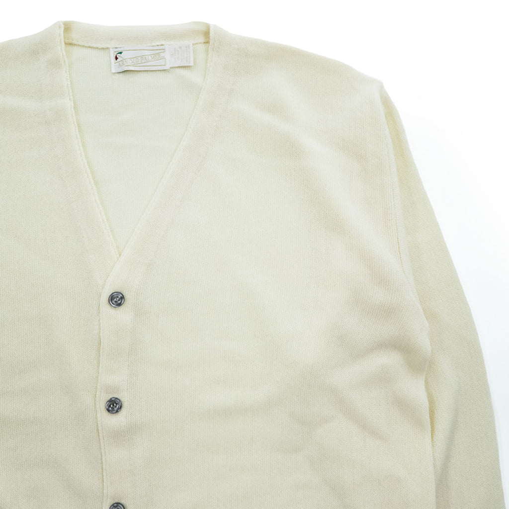 ARNOLD PALMER V-Neck Knit Cardigan Ivory XL Made in USA Acrylic Wool