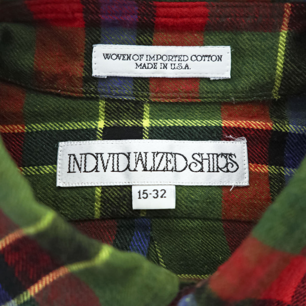 INDIVIDUALIZED SHIRTS USA製 長袖 フランネル チェックシャツ M マルチカラー 胸ポケット ボタンダウン