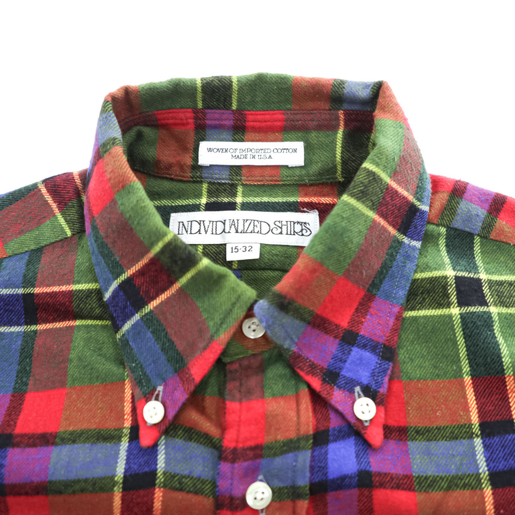 INDIVIDUALIZED SHIRTS USA製 長袖 フランネル チェックシャツ M マルチカラー 胸ポケット ボタンダウン