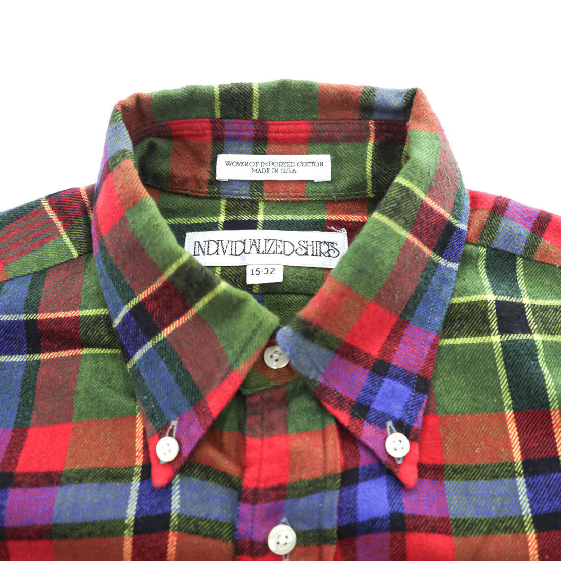 INDIVIDUALIZED SHIRTS USA製 長袖 フランネル チェックシャツ M マルチカラー 胸ポケット ボタンダウン