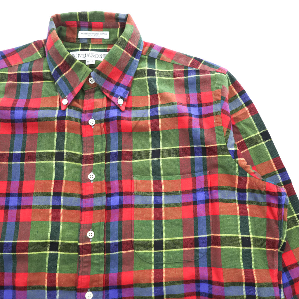INDIVIDUALIZED SHIRTS USA製 長袖 フランネル チェックシャツ M マルチカラー 胸ポケット ボタンダウン