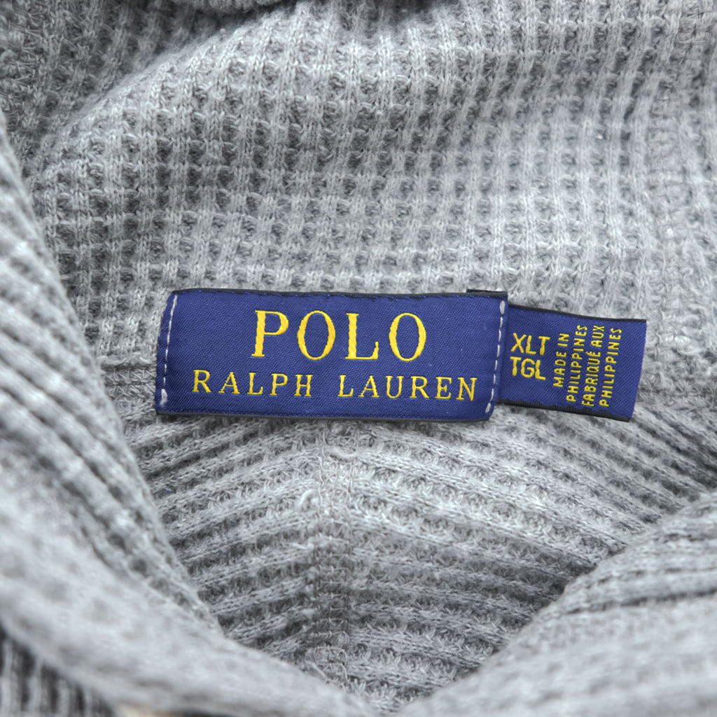 Polo Ralph Lauren Pullover Hoodie XL Grey Small Pony Logo Embroidery Oversized Thermal Waffle Front V