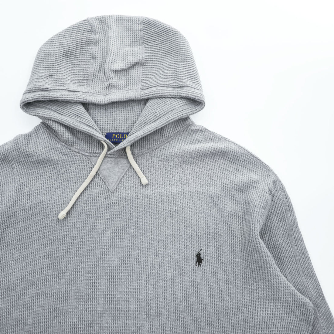 Polo Ralph Lauren Pullover Hoodie XL Grey Small Pony Logo Embroidery Oversized Thermal Waffle Front V