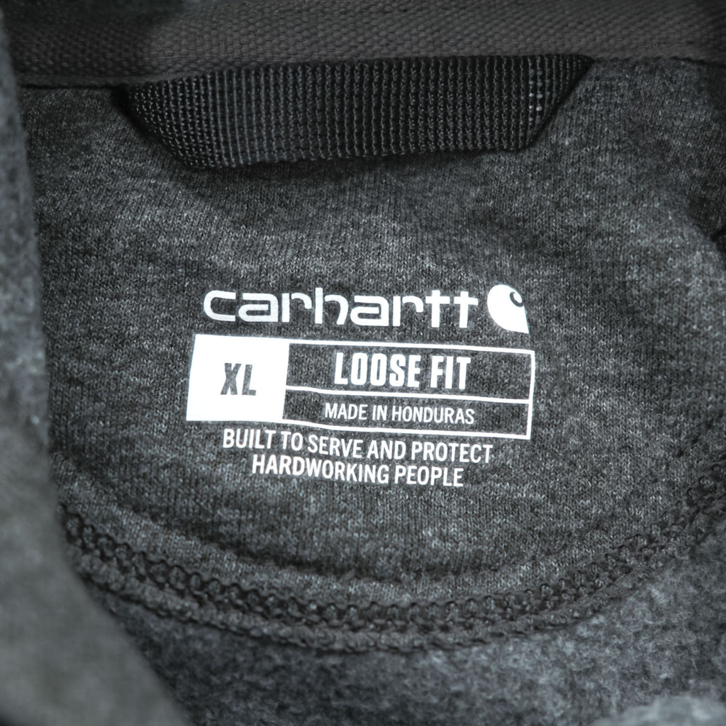 carhartt プルオーバー パーカー XL グレー 裏起毛 ロゴスリーブ ビッグサイズ LOOSE FIT カンガルーポケット K288