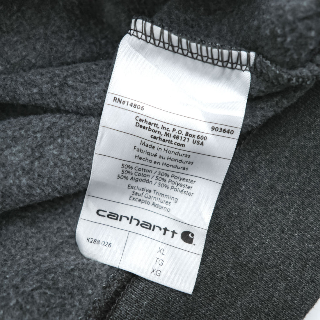 carhartt プルオーバー パーカー XL グレー 裏起毛 ロゴスリーブ ビッグサイズ LOOSE FIT カンガルーポケット K288
