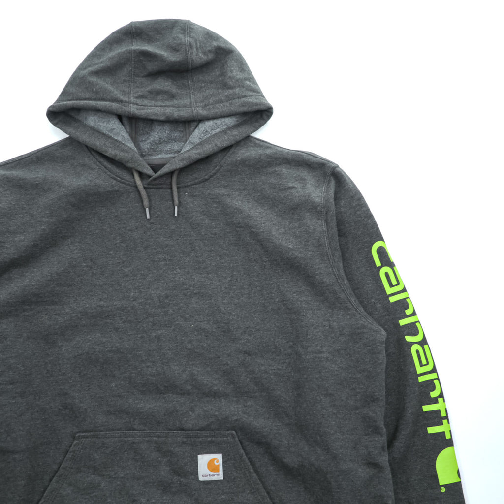 carhartt プルオーバー パーカー XL グレー 裏起毛 ロゴスリーブ ビッグサイズ LOOSE FIT カンガルーポケット K288