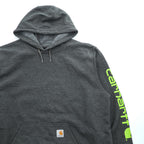 carhartt プルオーバー パーカー XL グレー 裏起毛 ロゴスリーブ ビッグサイズ LOOSE FIT カンガルーポケット K288