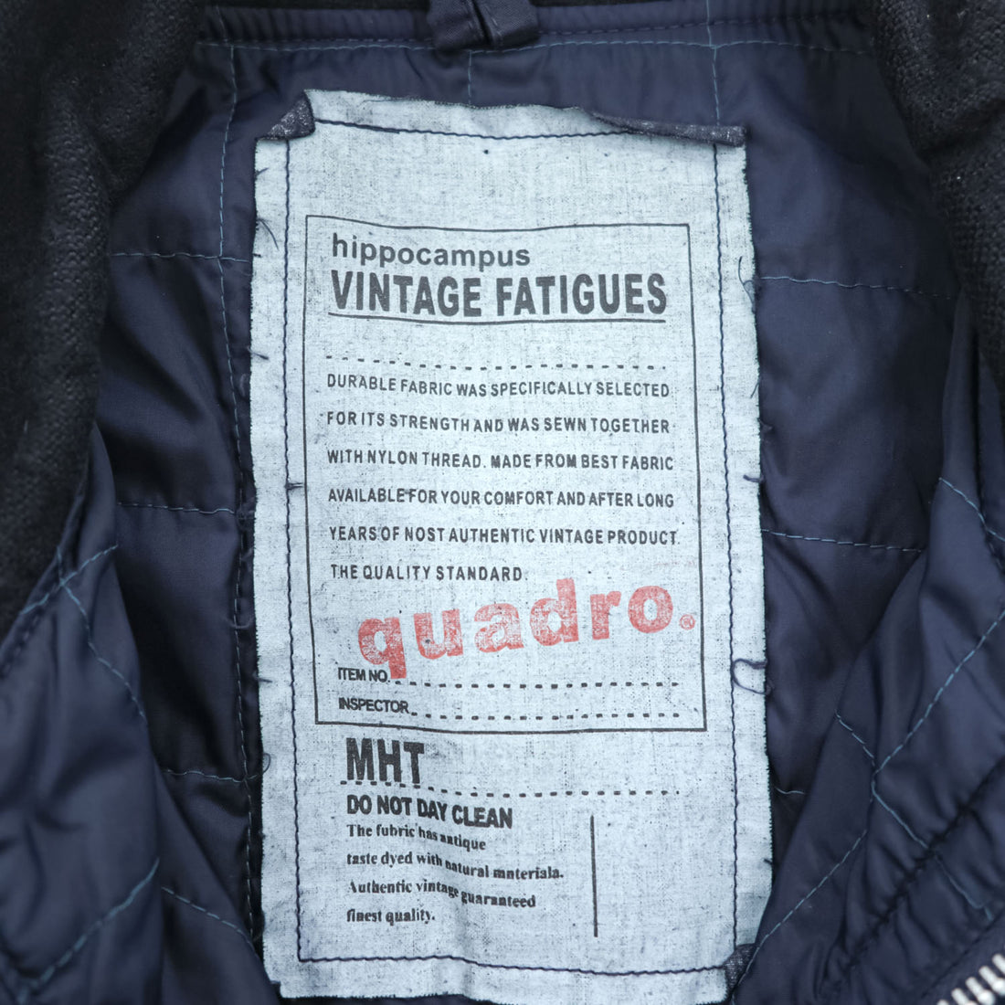quadro プルオーバー ミリタリージャケット M ネイビー 中綿 サイドジップ hippocampus VINTAGE FATIGUES MHT アノラック