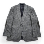 Vintage Stuart Hughes Herringbone Tweed Blazer Gray Elbow Patches USA Made 44R